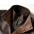 thumbnail image 4 of Maoxin Mens Leather Jacket Men Leather Jacket Multiple Pockets Zipper Loose Coat Solid Color Long Sleeved Hooded Leatherwear Loose Coat Leather Jacket Men Plus Size Brown XL, 4 of 7