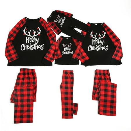 

BrilliantMe Family Matching Christmas Pajamas Set Deer Merry Christmas Tops Plaid Pants Sleepwear Outfits Baby-3-6 Months