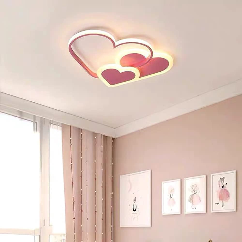 Miumaeov Modern Acrylic Ceiling Light Children's Room Love Close to Ceiling Light Fixture Bedroom White LED Flush Mount Ceiling Light Pink