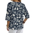 thumbnail image 2 of Xoenoiee Tropical Palm Leaves Print Women's Tops Blouses Business Casual 3/4 Sleeve Henley V Neck Linen Shirts Button Up Pleated Tunic for Ladies, Size 4XL, 2 of 7