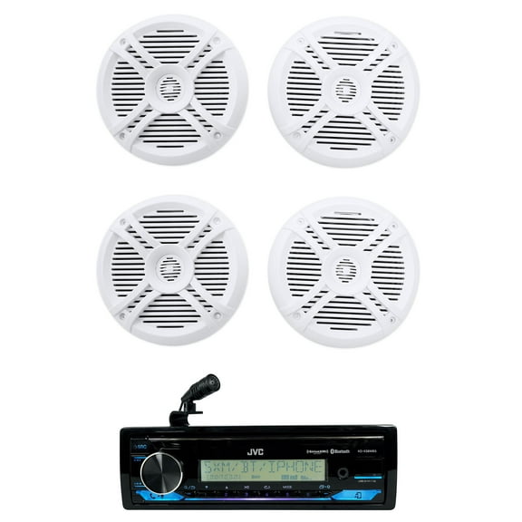 JVC KD-X38MBS 1-Din Marine Stereo Receiver w/Bluetooth/USB (4) 6.5" Speakers
