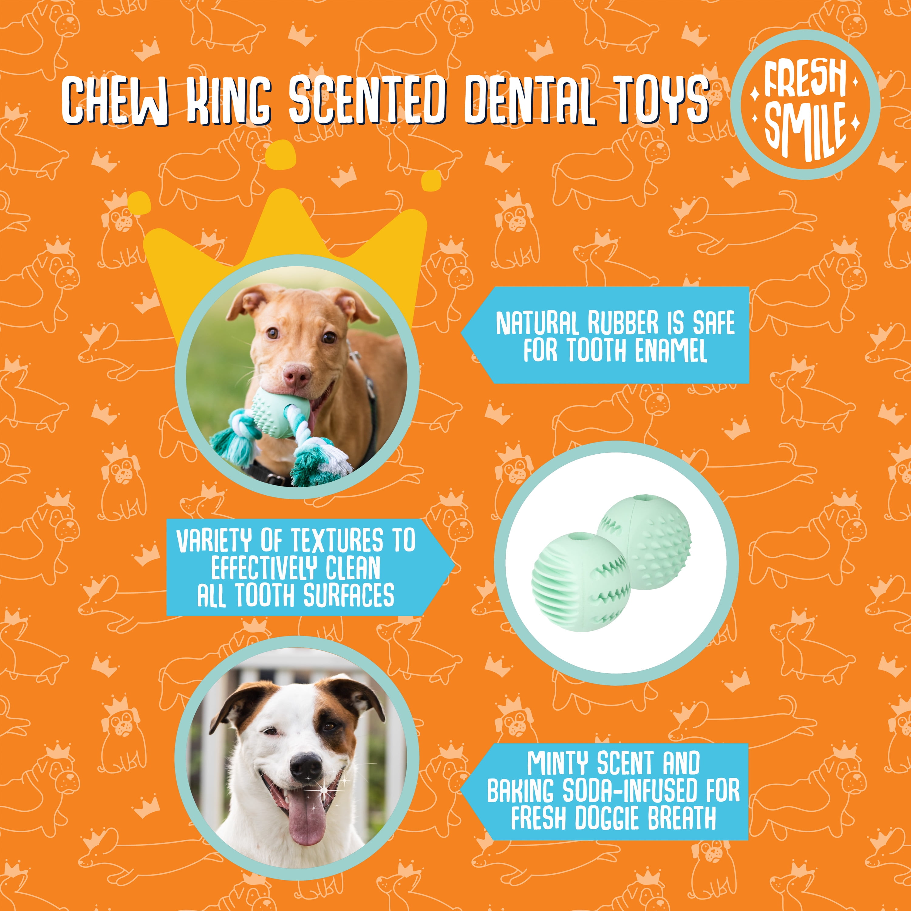 Chew King By Mammoth Dental Dog Toy Collection, Treater Clinically Proven to Remove Plaque