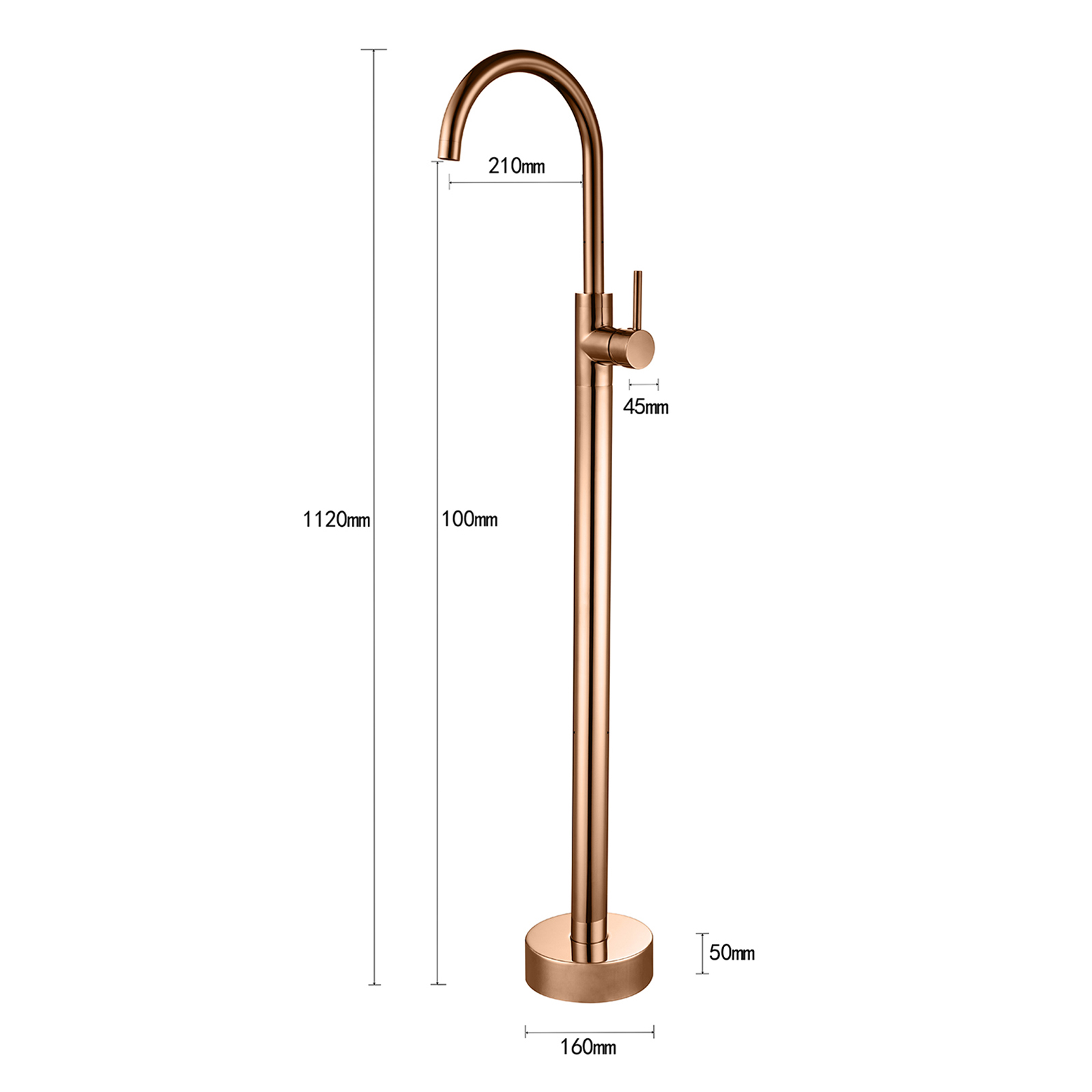 Dawot Floor Mount Bathtub Faucet, Gold Finished Brass Bathroom Freestanding Tub Filler Single Handle Tub Spout
