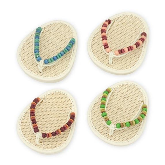 Drinkwear 4-Piece Naturals Flip Flop Coasters for Wine, Beer and Cocktail, Ideal for Wine Lover, Bar, Holiday, Housewarming, Party, Wedding and Birthday