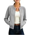 thumbnail image 3 of Thousandth Women's Knit Bomber Jacket Crew Neck Full Zip Long Sleeve Coats Casual Lightweight Outerwear with Pockets for Daily Wear, 3 of 8