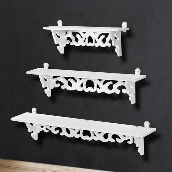 Set of 3 Carve Designed Whitewashed Floating Wall Shelves, Provides Added Space and Convenience for Decorating, Perfect Shelf to Store Any Item