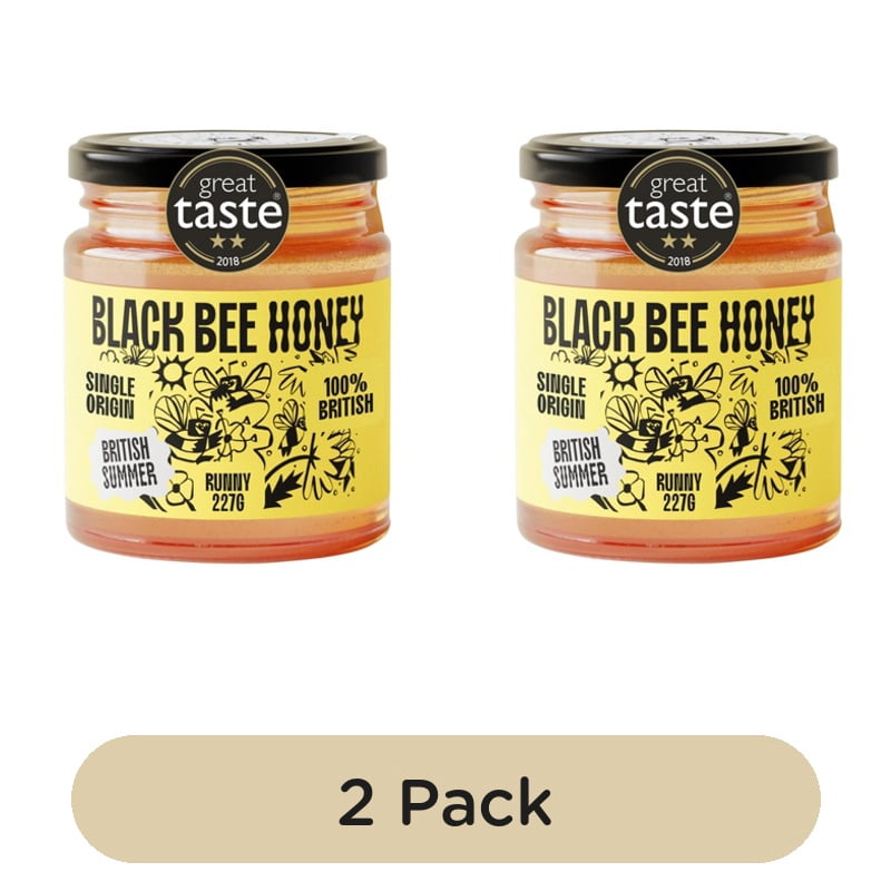Black Bee Honey British Summer Runny Wildflower Honey 227g, British Import (Pack of 2)