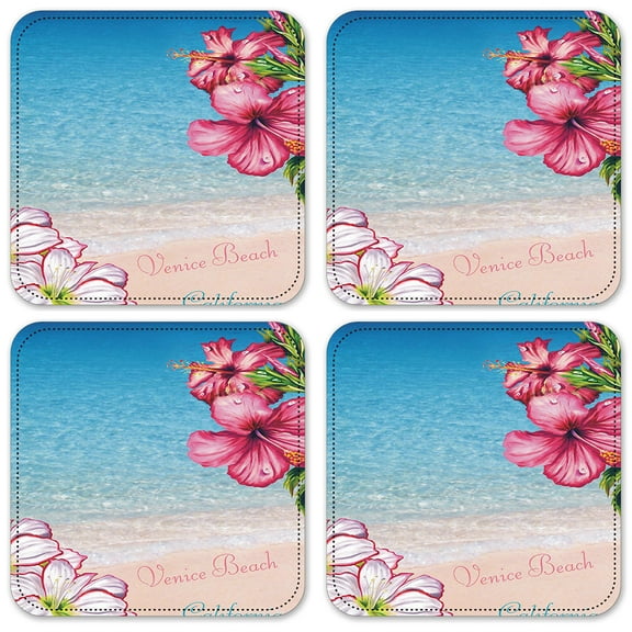 Vinyl Drink Coasters - Set of 4 - Venice Flowers