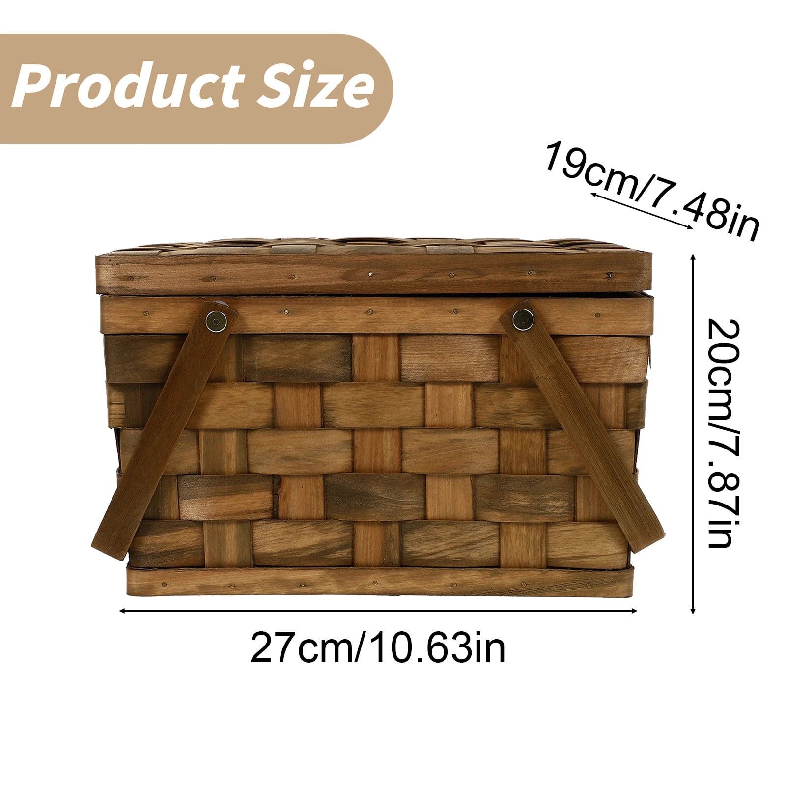 Clearance Ewgqwb Wood Chip Woven Picnic Basket With Lid For Storage Handle Basket Bread Display Basket Wedding Props Basket