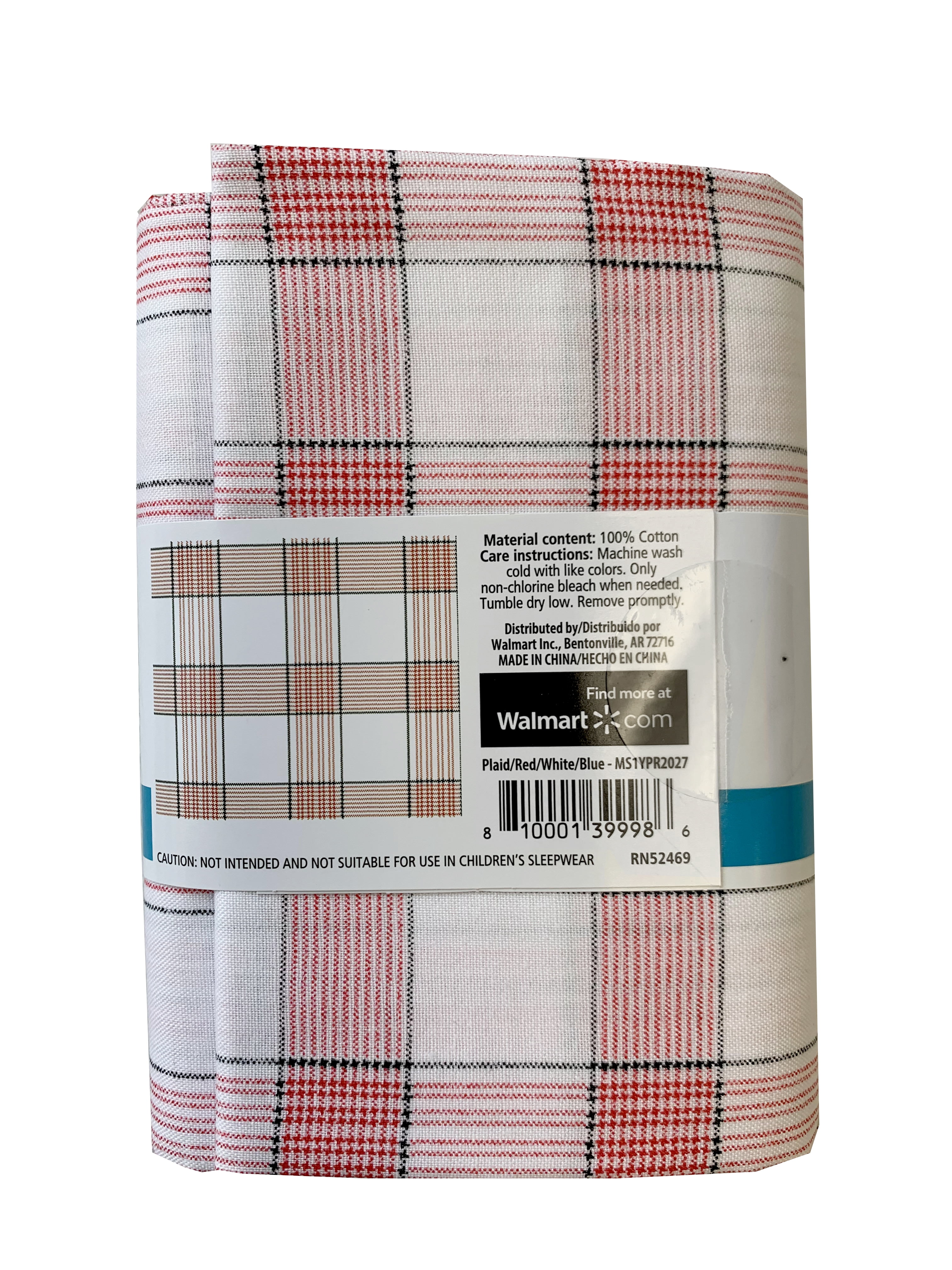 Mainstays 100% Cotton 1 Yard Precut Fabric Red/White/Black Buffalo Plaid