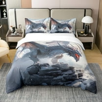 Erosebridal Dragon Queen 100% Cotton Duvet Cover,Gothic Dragon Bedding Set Hippie Room Decor,Safari Animal Comforter Cover Dragon Decorations Mountain Quilt Cover 3Pcs