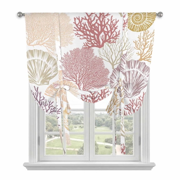 Coastal Coral Balloon Curtains for Windows, Bedroom Curtains 54 Inch Length, Nautical Colorful Conch Seashells Starfish Tie Up Curtains Panels Thermal Insulated Bathroom Curtains Window 42"x54"