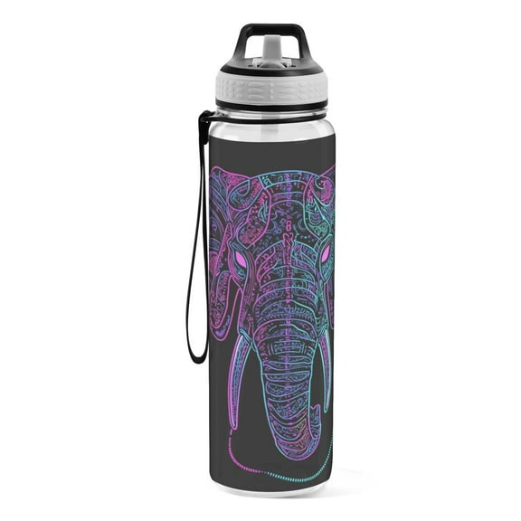 Motivational Water Bottle 32 oz with Straw, BPA Free Reusable Fitness Sport Bottle Perfect for Travel, School, Outdoors, and Gym Elephants