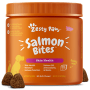 Zesty Paws Skin Health Omega Salmon Bites for Dogs, Salmon Flavor, 90 Count Soft Chews