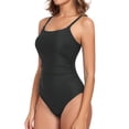 thumbnail image 5 of Minjewel Pleated One-Piece Swimsuit for Women: Adjustable Straps and Ruched Design,Slimming Beachwear with High Waist Tummy Control,Black,XL, 5 of 7