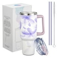 thumbnail image 4 of THILY 40 oz Insulated Tumbler with Handle - Stainless Steel Coffee Travel Mug with Lid and Straws, Cupholder Friendly, Dishwasher Safe, for Cold Drinking, Tea, Iced Water, Violet Leaves, 4 of 4