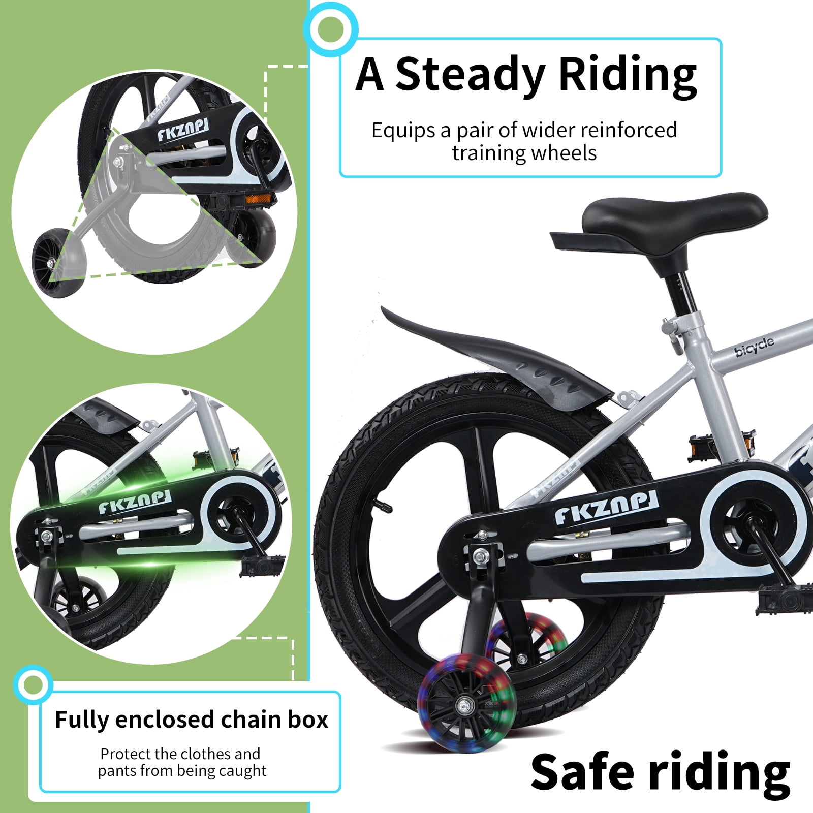 18" Kids Bike for Boys Girls, Toddler Bike with Training Wheels, Bicycle for Kids with Adjustable Seat, Water Bottle, Fits Riders 45"-57", Gray