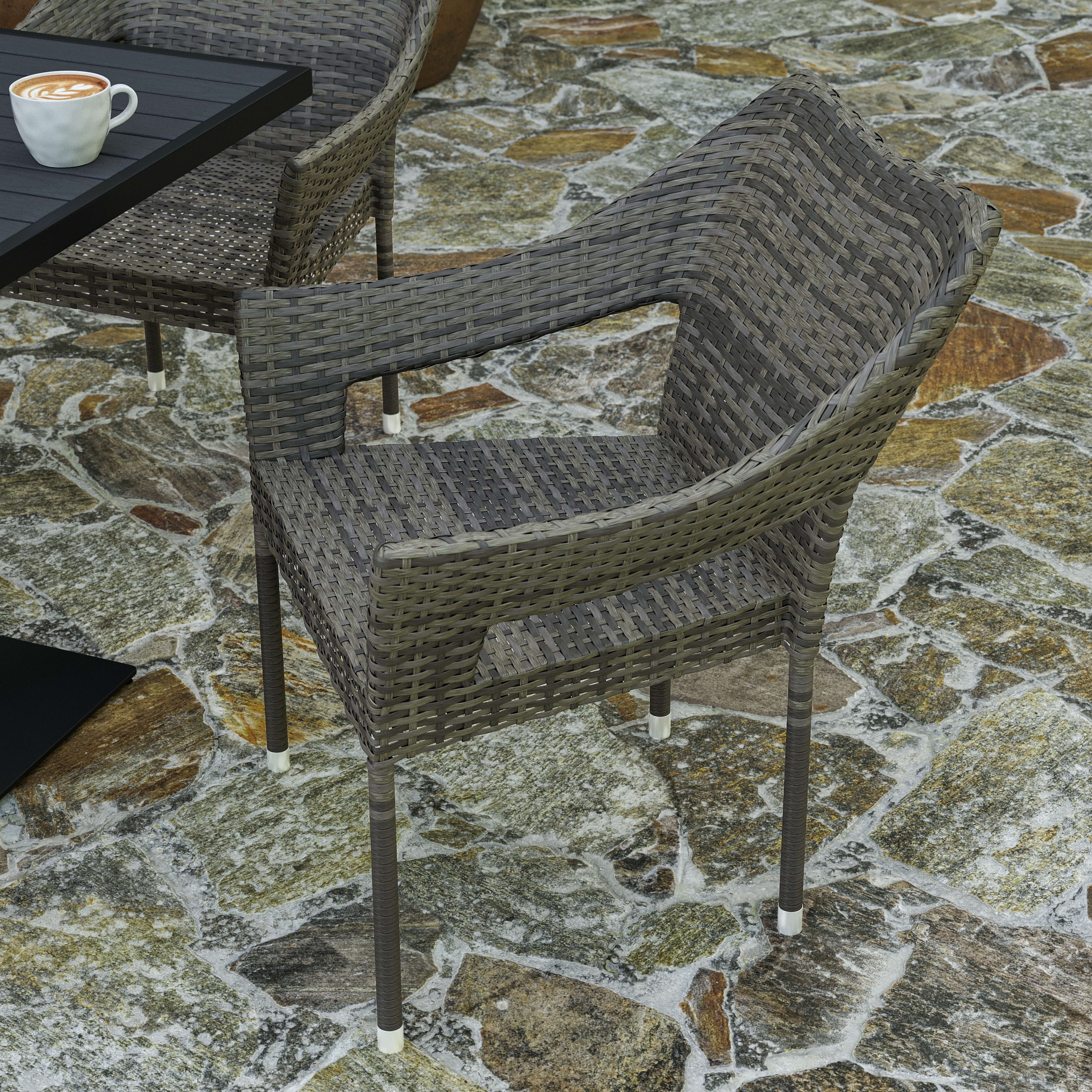 Merrick Lane Weather Resistant Indoor/Outdoor Stacking Patio Dining Chair with Steel Frame and PE Rattan - Gray