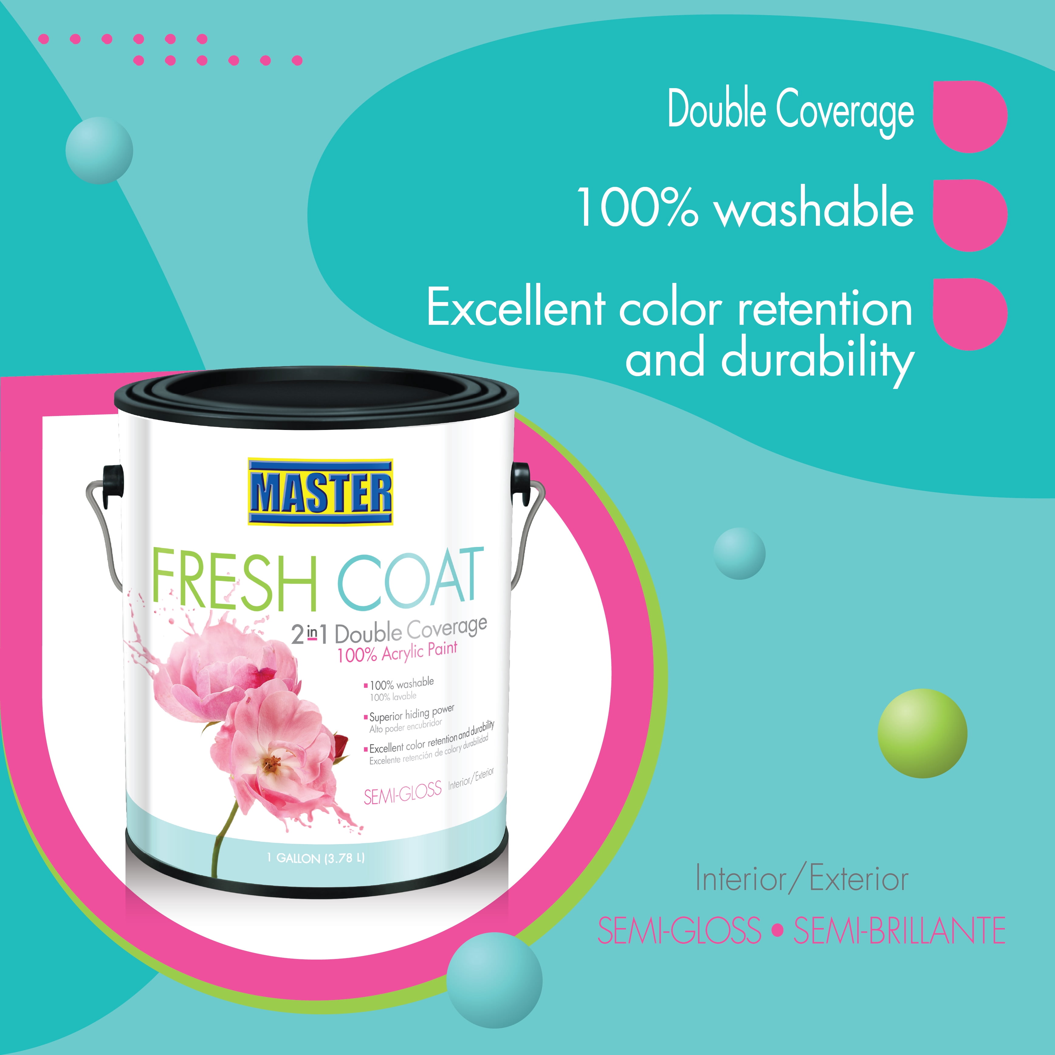 Master Fresh Coat Double Coverage 100% Acrylic Paint Semi Gloss Accent Base Tone 1 Gl