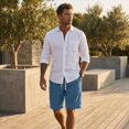thumbnail image 4 of Men's Corduroy Shorts Elastic Waist Drawstring Cargo Short Multi-Pocket Lightweight Summer Casual Beach Shorts Blue XL, 4 of 7