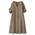 thumbnail image 4 of Duoif Womens Cotton Shirt Dress Summer Casual Short Sleeve Button down Shirt Dresses for Women 2026 Beach Cover up Shirts with Pockets, Khaki, M, 4 of 5