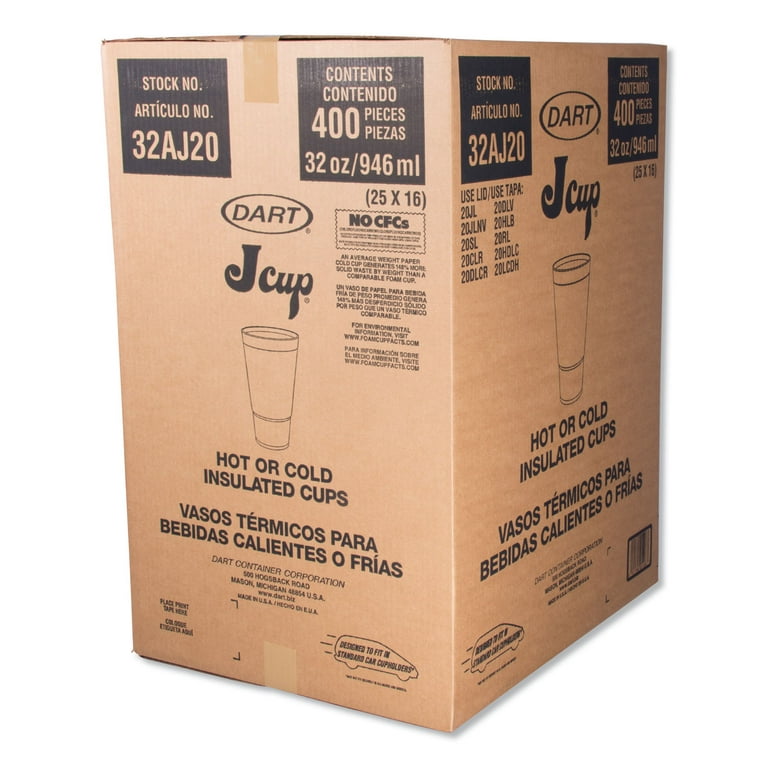 Dart 32TJ32 Foam Drink Cups 32oz White 25/Bag 20 Bags/Carton