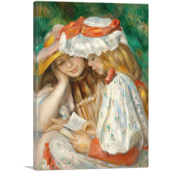 ARTCANVAS Two Girls Reading 1891 Canvas Art Print by Pierre-Auguste Renoir - Size: 26" x 18" (0.75" Deep)
