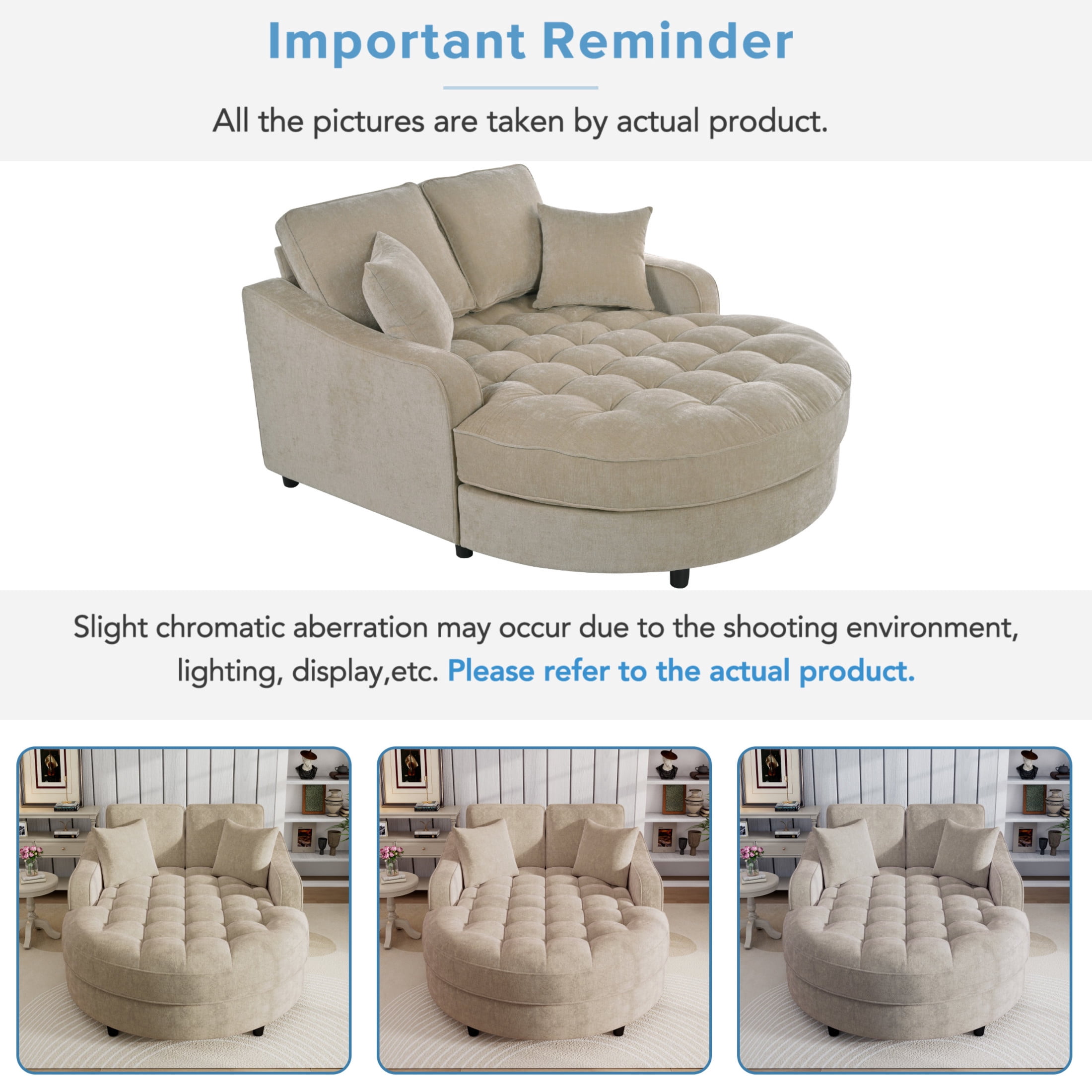 Christopher Knight Home 51" Modern Chaise Lounge Sofa Bed, Tufted Chenille Couch with Pillows, Champagne