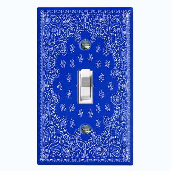 Metal Light Switch Plate Cover Blue Floral Bandana Paisley Tile Pattern TIL053