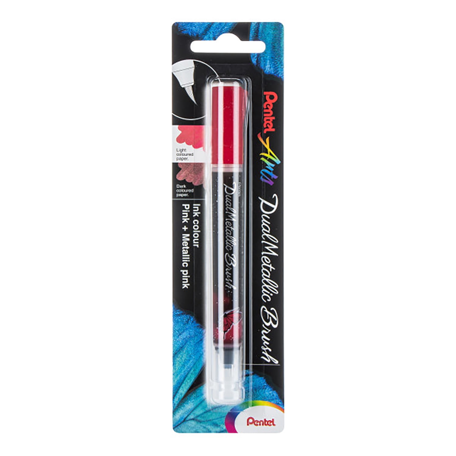 Pentel Arts DualMetallic Brush, Pink/Metallic Pink Ink, Pack of 3