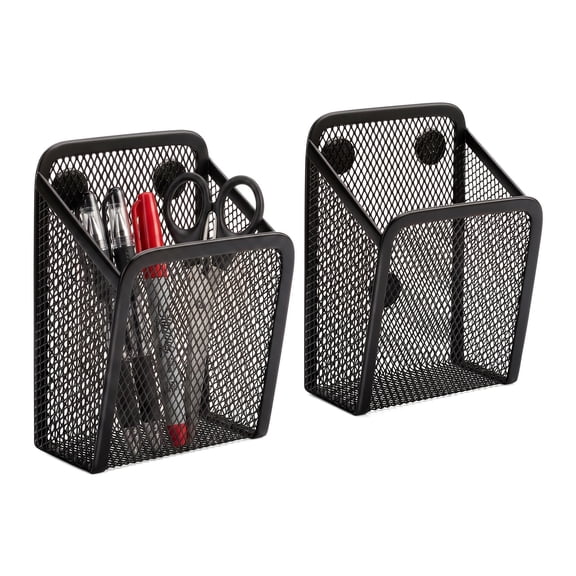 Yangxin 2Pc Mesh Pen Holder for Desk Black Wire Mesh Pencil Holder, Mesh Pen Holder Square, Magnetic Pencil Holder, for Refrigerator, Desk Whiteboard, Locker Accessories