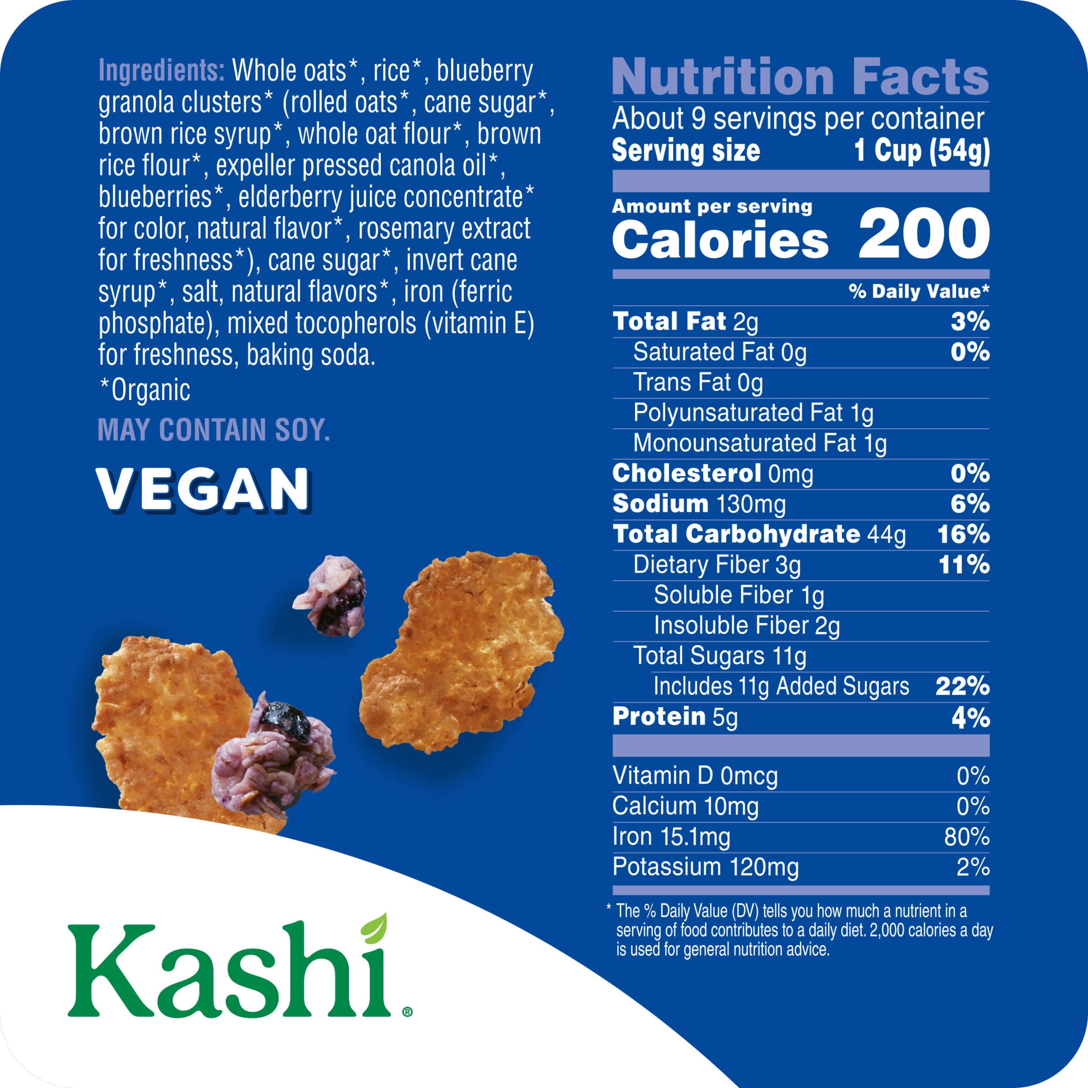Kashi Blueberry Clusters Breakfast Cereal Box, 17.2 oz