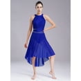 thumbnail image 2 of TiaoBug Womens Rhinestone Lyrical Dance Costume Sleeveless Modern Contemporary Asymmertical Dress Blue S, 2 of 7