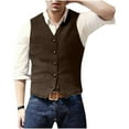 thumbnail image 2 of Aobny Brown Teacher Tshirts Button Vest Sleeveless V-Neck Blazer T-Shirt Men Dress Shirts Plain Men's Athletic Shirts & Tees,S, 2 of 6