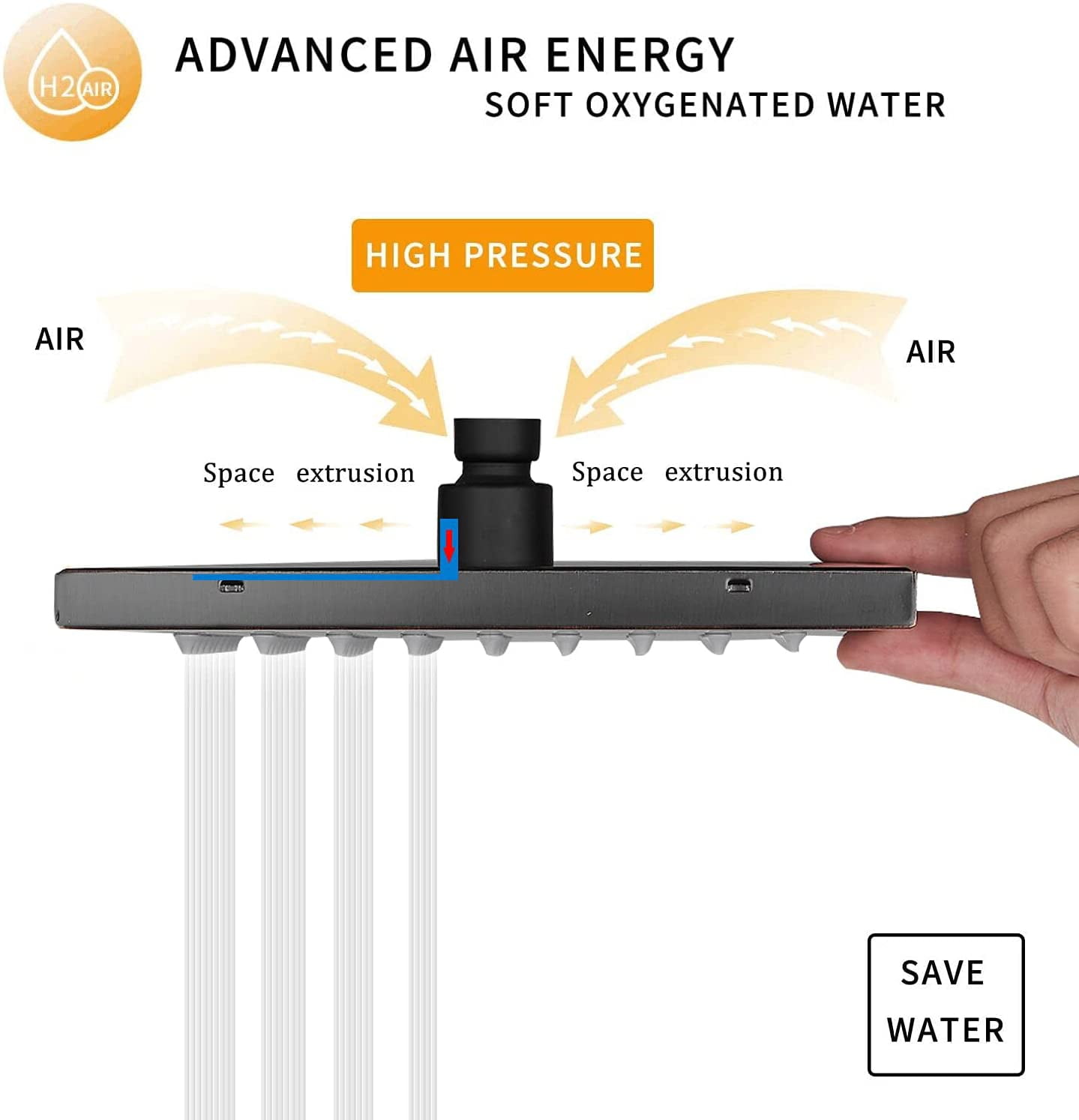 Shower Head 8 inch Square Rain Stainless Steel High Pressure Oil Rubbed Bronze Heads Rainfall Bath Self-cleaning Silicone Nozzle