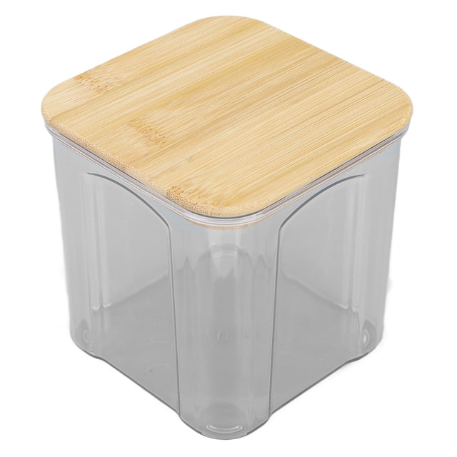 Recipiente hermético para almacenar alimentos, transparente, con tapa de bambú, para fideos, harina, cereales, arroz, té y granos de café, 900 ml, 10,7 x 11 cm (4,2 x 4,3 pulgadas).