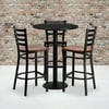 Flash Furniture Clark 30'' Round Black Laminate Table Set with 3 Ladder Back Metal Barstools - Cherry Wood Seat