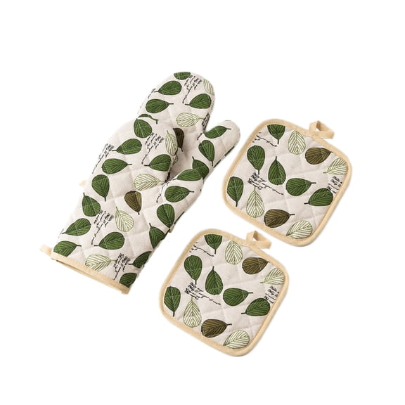 Cinvoph 4 Pack Kitchen Microwave Mitts and Pot Supports Set 500 Degrees Heat Resistance Non-slip Linen Gloves for Oven Baking Cooking, 6.6"x10.6" Green