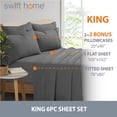 thumbnail image 3 of Swift Home Bonus Pillowcases Eco Friendly Bamboo Blend Sheet Set, 6 PC, King, Charcoal Gray, 3 of 6