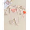 thumbnail image 2 of Suealasg Baby Girls Rompers Letter Embroidered Crew Neck Long Sleeve Jumpsuits Fall Toddler Clothes Bodysuits with Headband, 2 of 9