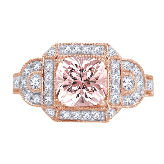 AFFY 1.5 Ct Princess Cut Morganite & White Natural Diamond Vintage Halo Engagement Ring in 10k Rose Gold Ring Size - 10.5