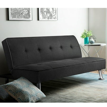 VINEEGO Upholstered Convertible Folding Linen Futon Sofa Bed for Living Room, Black