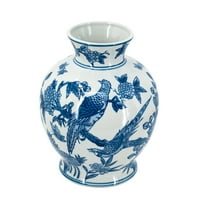 A&B Home Blue and White Botanical Bird Porcelain Vase 6.5" x 6.5" x 8.7"