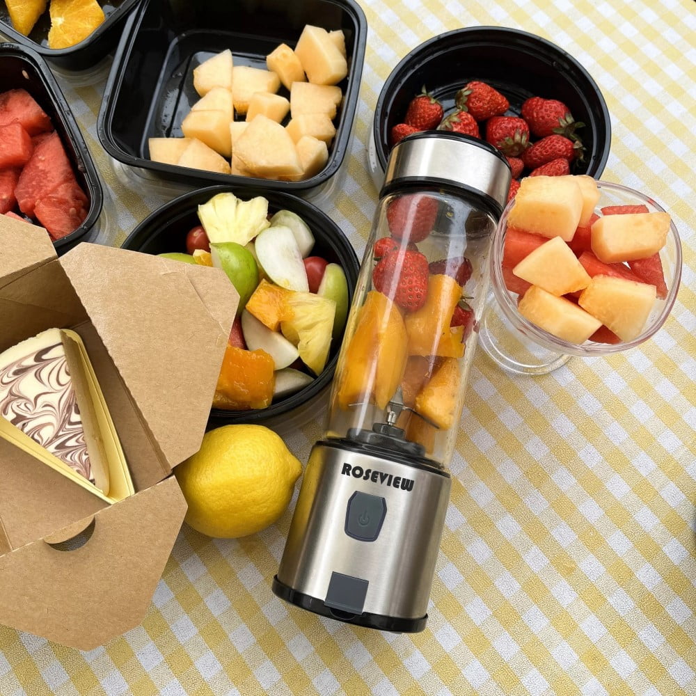 Smoothie blender USB rechargeable ROSEVIEW glass bottle jet blender mini cordless blast jar for shakes and smoothies blend mixer handheld  mini juicer