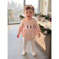 thumbnail image 3 of Cjfdfy Newborn Baby Girl Christmas Fall Outfit Reindeer Gingerbread Man Embroidery Puff Long Sleeve Bubble Romper And Headband Infant My First Christmas Fall Winter Clothes 0-18 Months, 3 of 9