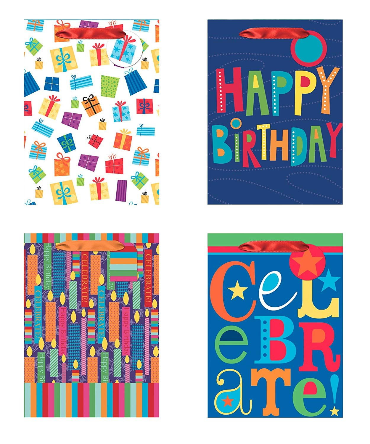 4 Jumbo Party Gift Bags, Birthday Gift Bags Set of 4 Happy Birthday