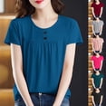 thumbnail image 6 of Turilly Henley Tops for Women Solid Color Button Short Sleeve Blouses Fold Round Neck Casual Fashionable Top, 6 of 6