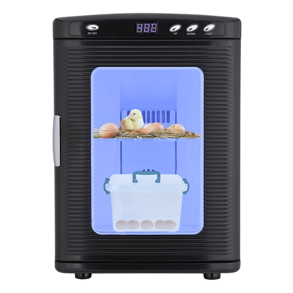 Incubadora digital de laboratorio 25L para huevos de reptiles y aves – Control preciso de temperatura 10-60°C – Pantalla LCD – Doble alimentación AC/DC – Color negro