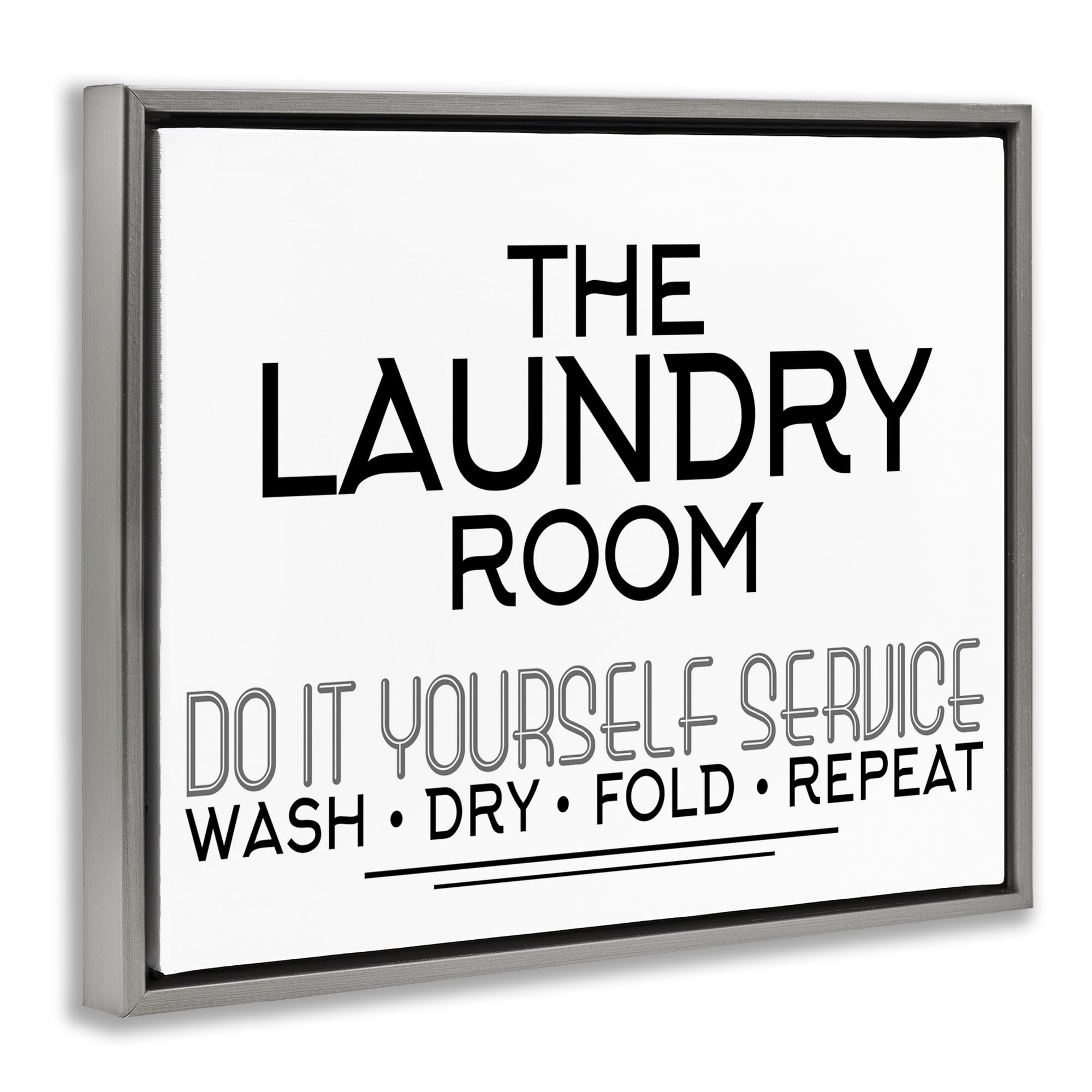 Do It Yourself Laundry Minimal Gray Framed Floater Canvas Wall Art, design by Kim Allen