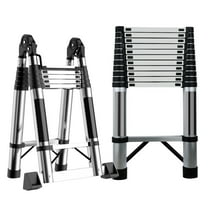 Rlietter Telescoping Extension Ladder, Stainless Steel Folding Telescopic Ladder with Locking Mechanism, Multi-Purpose Collapsible Ladder for Home or RV Outdoor Work, Heavy Duty 330 lbs Load